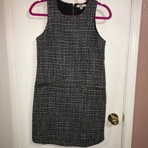 Black white and gold tweed box dress